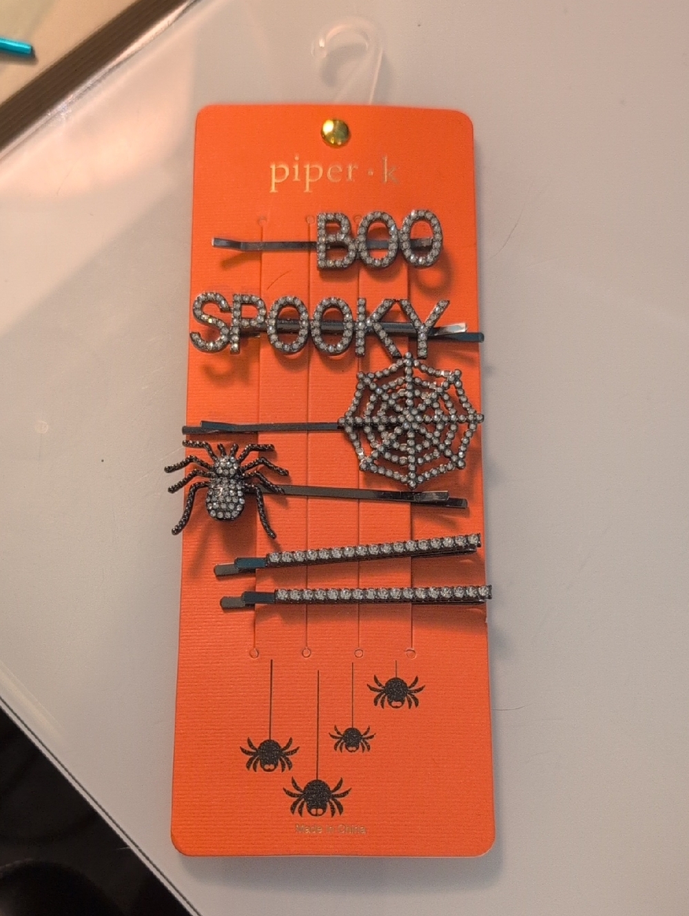 Piper Sparkling Silver Halloween Word & Spider Hair Clip Set